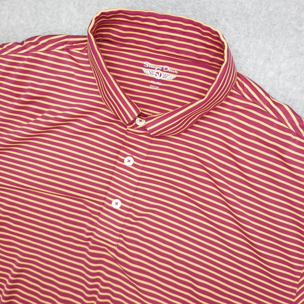 Straight Down polo Golf Shirt‎ Men'a XXL Burgundy Striped Stretch Logo